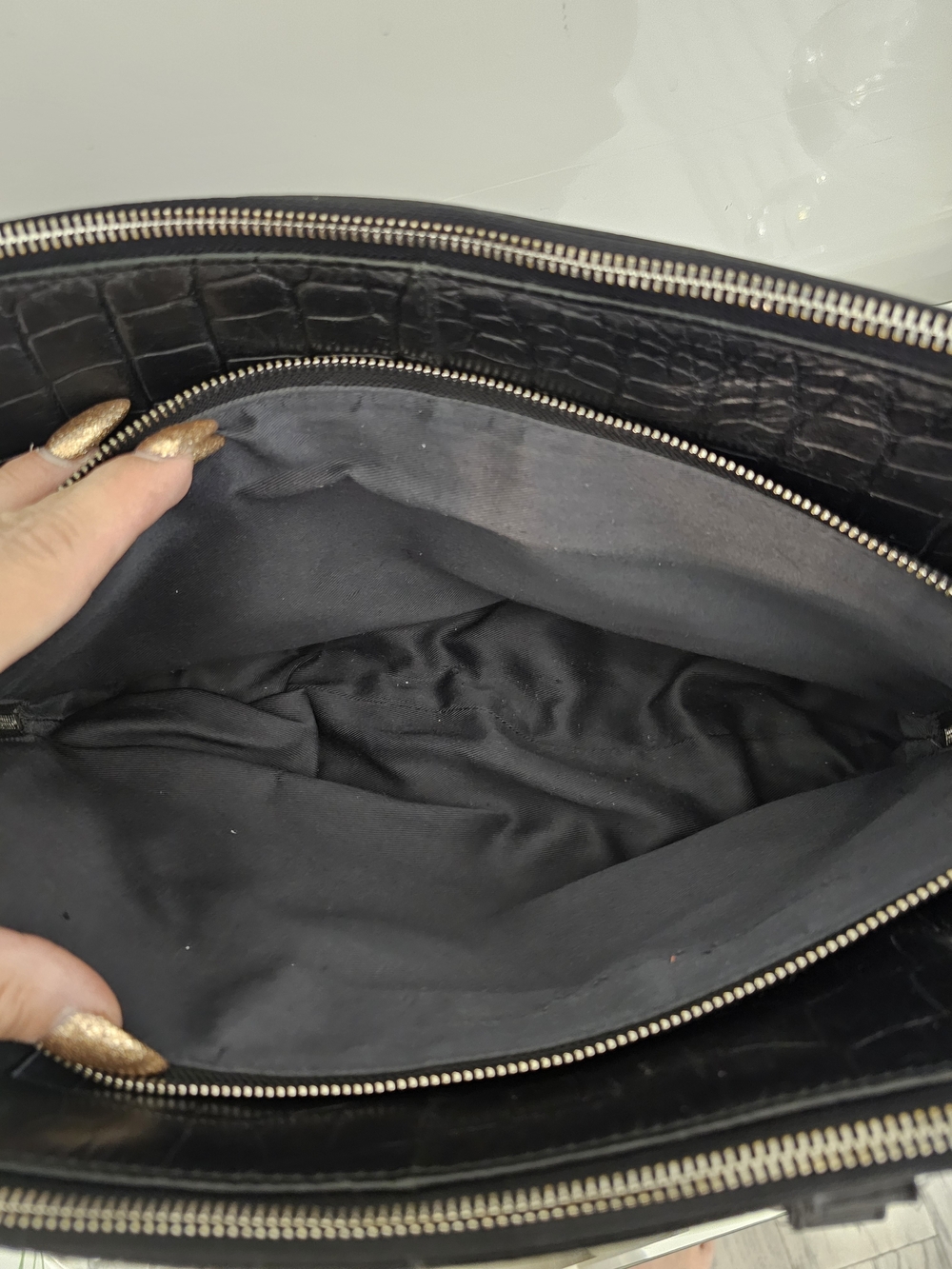 Danier Black Croc-Embossed Leather Briefcase - Picture 5 of 7